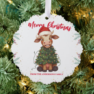 Adorno De Papel Patrón de Navidad de vaca alegre lindo ternero árb