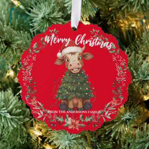 Adorno De Papel Patrón de Navidad de vaca alegre lindo ternero árb