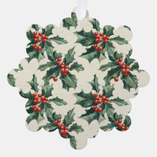 Adorno De Papel Patrón de navidades con hojas huecas y moras rojas