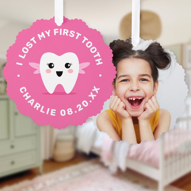 Adorno De Papel Perdí mi primer rosado del hada del diente de dien (I lost my first tooth tooth fairy pink ornament card)