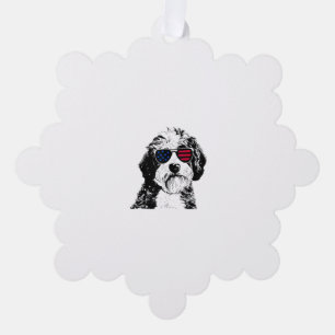 Adorno De Papel Perro Aussiedoodle 4 de julio Bandera de Estados U