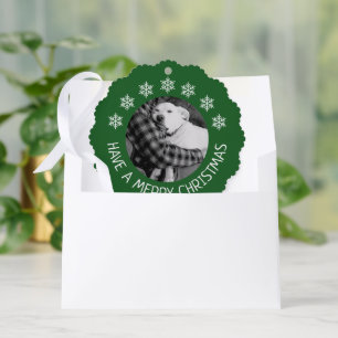 Adorno De Papel Perro Lindo con Foto de Papá Feliz Navidad Verde