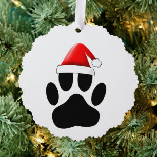 Adorno De Papel Perro Pawprint Santa Hat