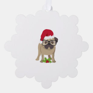Adorno De Papel Perro pug lindo en Navidades Santa Hat.