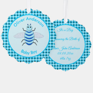 Adorno De Papel Personalizado de Abeja de Niño Azul