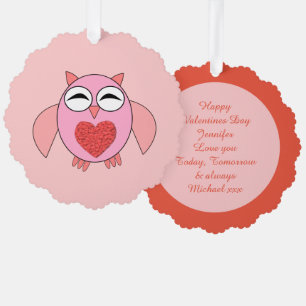 Adorno De Papel Personalizado de Lechuza de Corazón de Amor Rosa