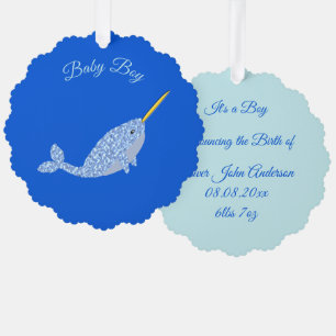 Adorno De Papel Personalizado de Narwhal, niño pequeño azul