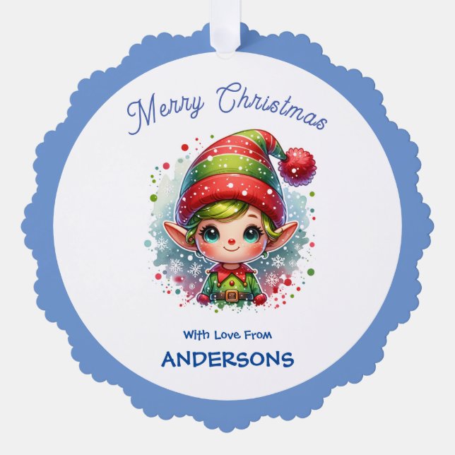 Adorno De Papel Personalizado Elf de Navidades Cute (Anverso)