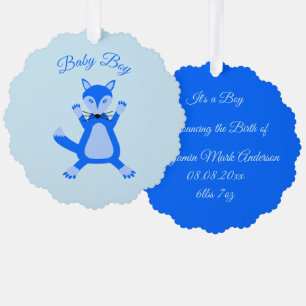 Adorno De Papel Personalizado Fox de Cute Blue Baby Boy