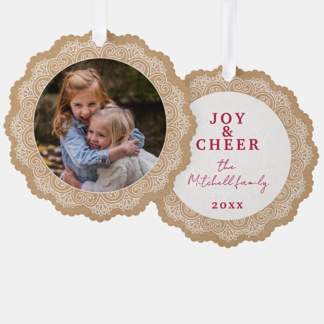 Adorno De Papel Personalizado Ivory White Mandala Wreath (Anverso/Reverso)