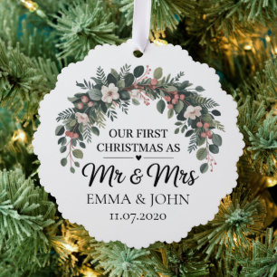 Adorno De Papel Personalizado Nuestra Primera Navidad Como Sr. y S