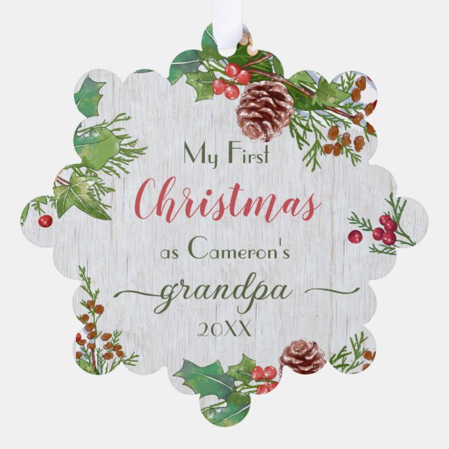 Adorno De Papel Personalizado Rústico Foto Nuevo Abuelo Primer Nav (Reverso)