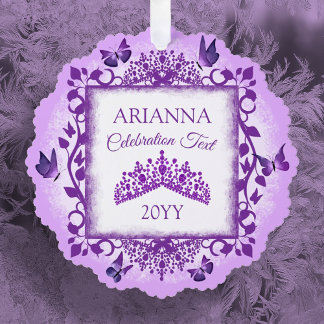Adorno De Papel Personalized Lilac Purple Tiara & Butterflies