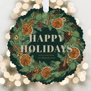 Adorno De Papel Pine Wreath, Naranja seco y ruso Keepsake Green