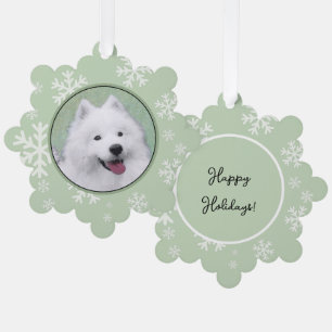 Adorno De Papel Pintura de Samoyedo - Arte de Perro Original Lindo