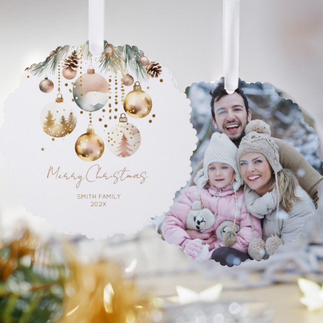 Adorno De Papel Plantilla de Navidades Boho foto pinos baubles de  (Boho Christmas pines gold baubles Ornament template photo Card unique Christmas greeting cards)