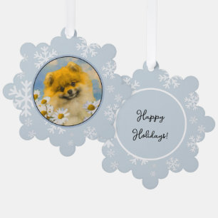 Adorno De Papel Pomerania en pintura de Daisies - Arte de perro or
