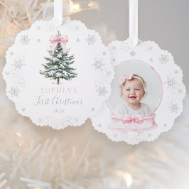 Adorno De Papel Primer Navidad árbol de invierno con lazo rosa