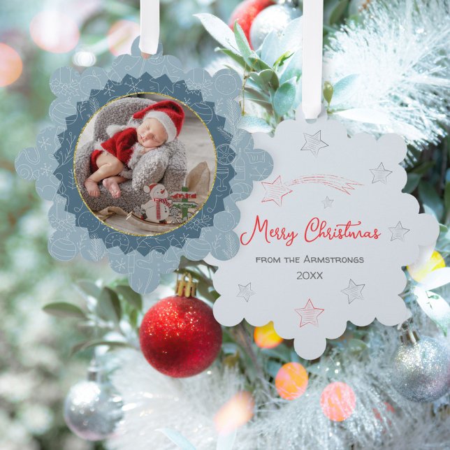 Adorno De Papel Primer Purpurina navideño de fotos para bebés Keep (First Christmas Baby Photo Glitter Keepsake Ornament Card ©Susanne Sachers - Sunny Mind 🌞)