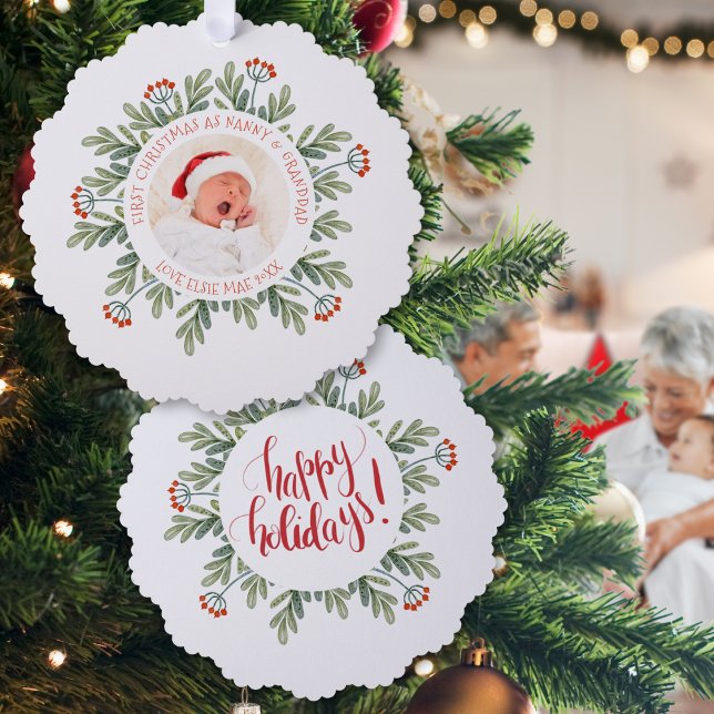 Adorno De Papel Primera edición de navidad Nanny Granddad Photo Be (Front and back view)