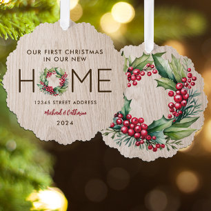 Adorno De Papel Primera Navidad en Nuevo Hogar Madera Falsa Rústic