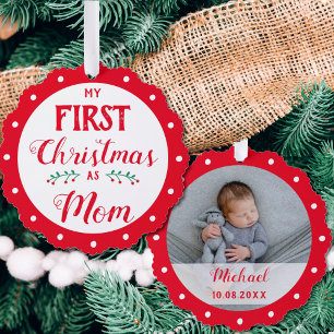 Adorno De Papel Primera Navidad, foto de mamá recién nacida