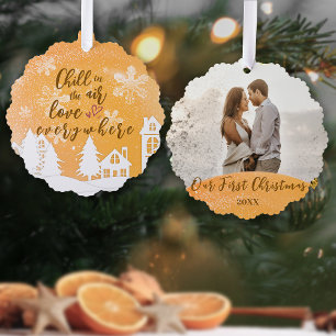 Adorno De Papel Primera Navidad juntos cálida cita dorada foto