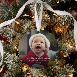 Adorno De Papel Primera Navidad Minimalista del Bebe Foto