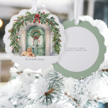 Adorno De Papel Puerta Delantera Con Navidades De Golden Retriever<br><div class="desc">Una tarjeta de ornamento de vacaciones para Navidades con una hermosa puerta acuarela,  coronas,  arcos y un lindo perro recuperador de oro - tarjetas de decoración de vacaciones,  una maravillosa alternativa única a una tarjeta tradicional de Ricaso - agrega tu propio texto</div>