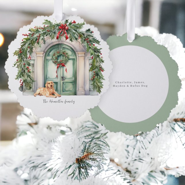 Adorno De Papel Puerta Delantera Con Navidades De Golden Retriever (Front Door With Golden Retriever Christmas Ornament Cards from Ricaso. Card & ornament in one)