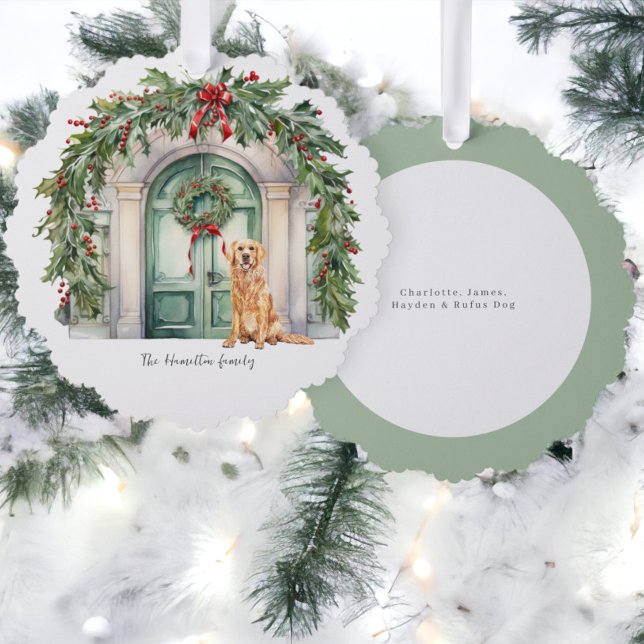 Adorno De Papel Puerta Delantera Con Navidades De Golden Retriever (Front Door With Golden Retriever Christmas Ornament Cards from Ricaso. A card & ornament on one)