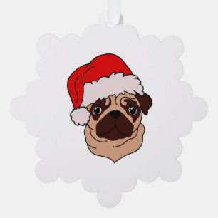 Adorno De Papel Pug en gorra de Navidades