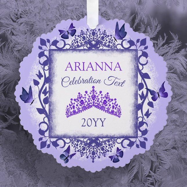 Adorno De Papel Purple Personalized Paper Ornament with Name (purple tiara and butterflies christmas tree ornament with custom message personalized paper ornament)