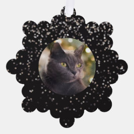 Adorno De Papel Purpurina plateado sobre gato negro personalizado