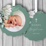 Adorno De Papel ramo verde blanco Bautismo<br><div class="desc">Ornamento de papel de bautismo</div>