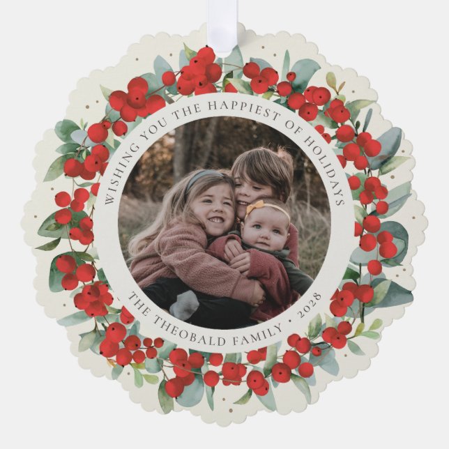 Adorno De Papel Red Berries + Eucalyptus Holiday Wreath Photo  (Anverso)