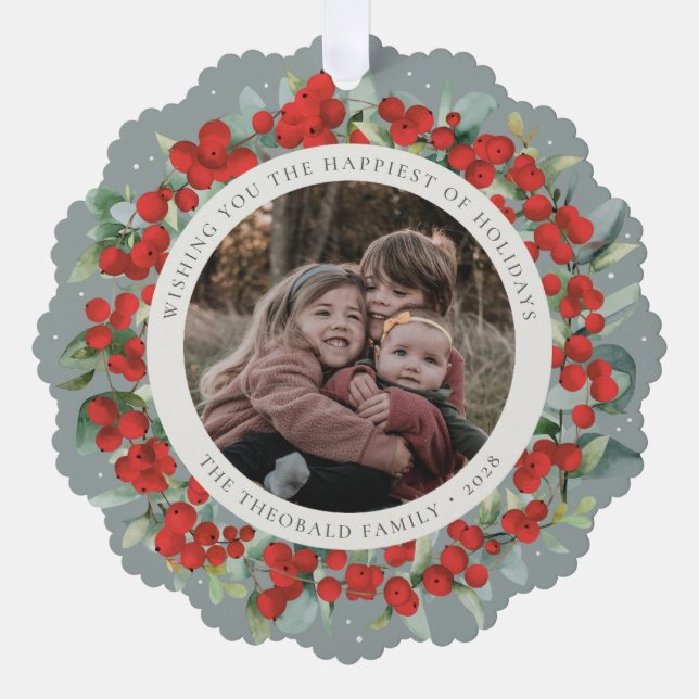Adorno De Papel Red Berries + Eucalyptus Holiday Wreath Photo  (Anverso)