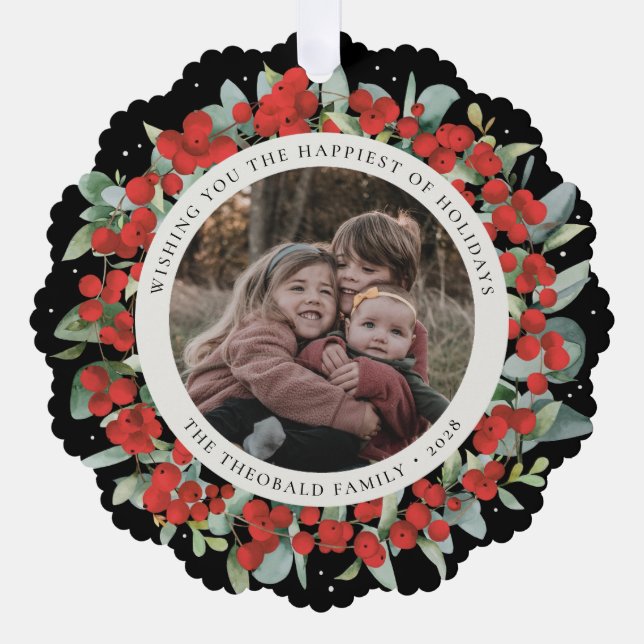 Adorno De Papel Red Berries + Eucalyptus Holiday Wreath Photo  (Anverso)