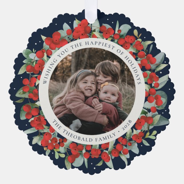 Adorno De Papel Red Berries + Eucalyptus Holiday Wreath Photo  (Anverso)