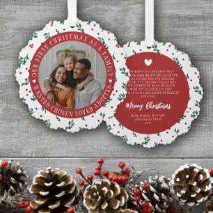 Adorno De Papel Red Berry Pattern First Christmas Adoptado Family