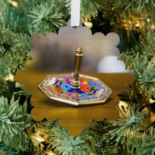 Adorno De Papel Regalo de dreidel de Hanukkah SlipperyJoe base oct