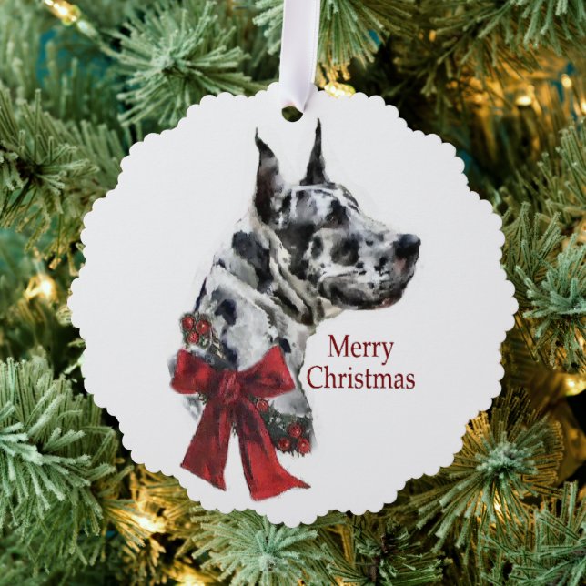 Adorno De Papel Regalos de los Navidades Harlequin Great Dane (Insitu (árbol))