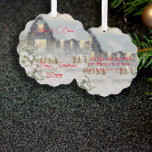 Adorno De Papel Retro de nieve de la casa de invierno<br><div class="desc">Tarjeta de ornamento de nieve de la casa de invierno. En una suave arveja, la encantadora casa de invierno brilla bajo la nieve fresca, con sus cálidas ventanas que atraen por todas partes el interior. Un adorno vintage cuelga de los aleros, evocando alegres recuerdos de reuniones festivas. Que este saludo...</div>