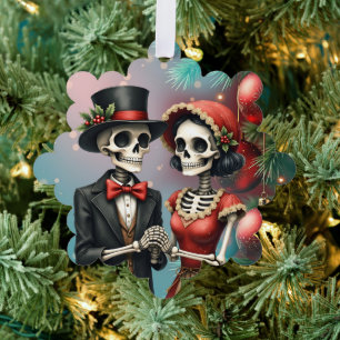 Adorno De Papel Romance de Huesos de Navidad, una festiva pareja d