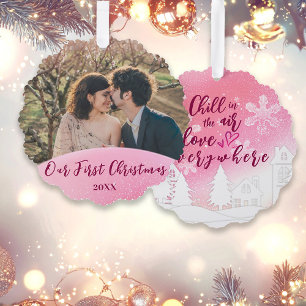 Adorno De Papel Rosa 1er Navidad Juntos Casados Foto Personalizada