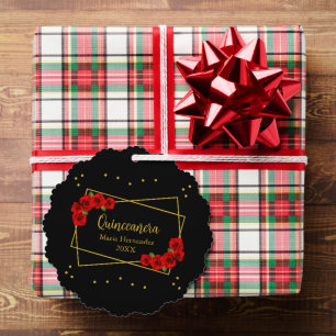 Adorno De Papel Rosa Roja Negro y Quinceañera de oro