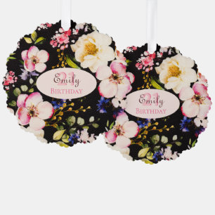 Adorno De Papel Rosa rosa y amarillo color de agua en negro, cumpl