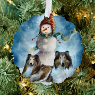 Adorno De Papel Rough Collie con Navidades Snowman