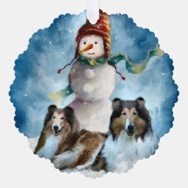 Adorno De Papel Rough Collie con Navidades Snowman