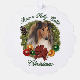 Adorno De Papel Rough Collie Navidades Regalos